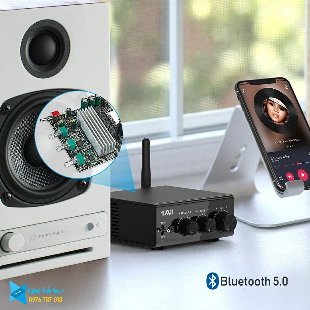 Bộ khuếch đại âm thanh Blutooth 5.0 amply 1Mii B08 Plus(Tặng kèm 4 jack bắp chuối monter)