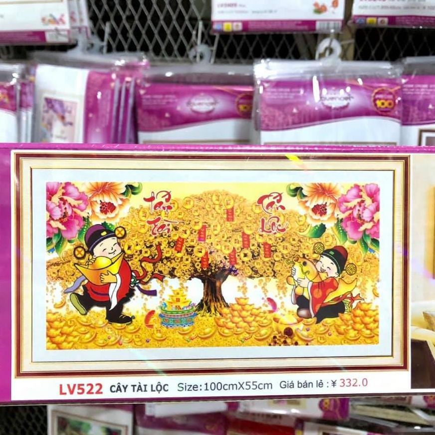 Tranh đính đá cây kim tiền thần tài lv517,lv522