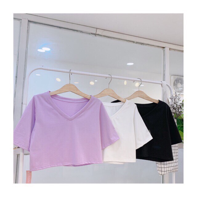 Áo croptop cổ tim basic dễ thương mặc tôn dáng cá tính