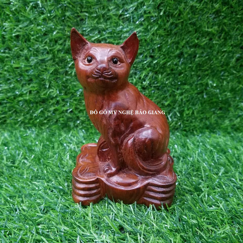 Tượng con mèo gỗ hương