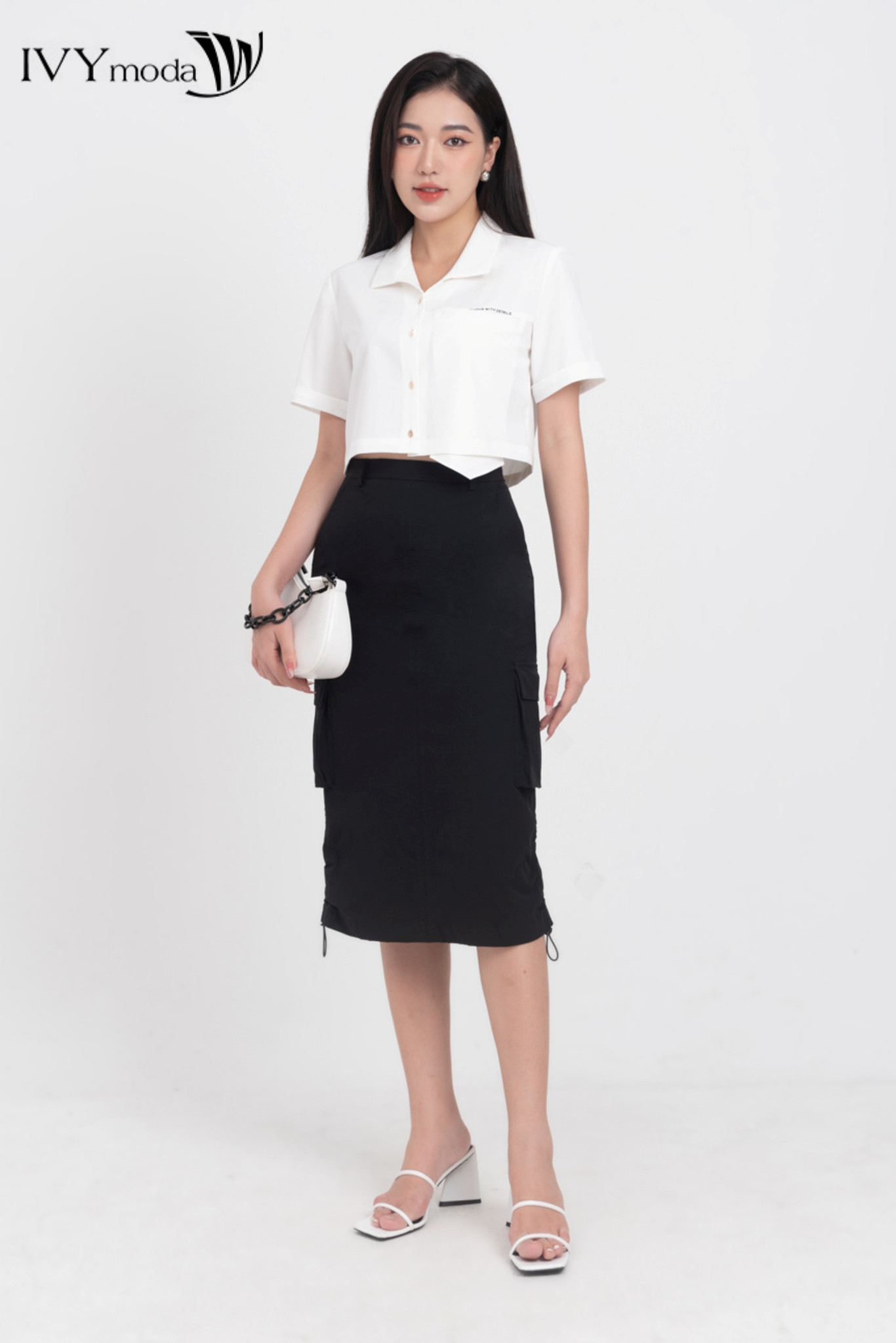 Áo sơ mi croptop trắng ivy moda ms 16b9485