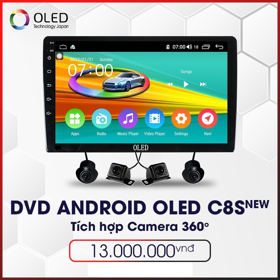 Màn hình ô tô Android OLED C8S 360° - Chip 8 lõi, RAM 3GB - ROM 32GB - Full HD - (9inch & 10inch)