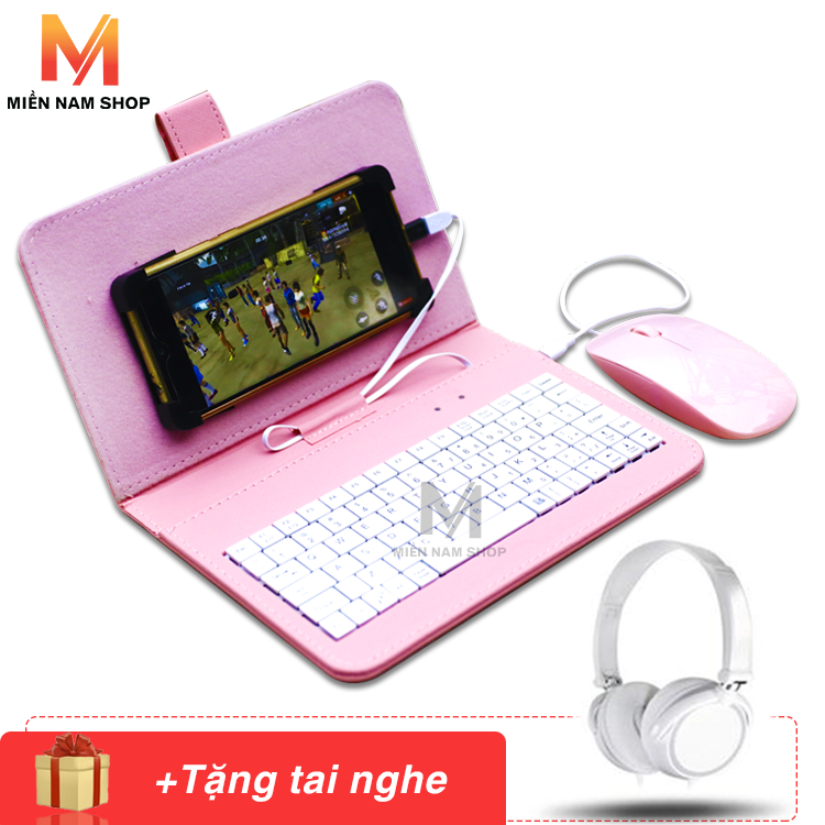 Bao da bàn phím kèm chuột máy tính bảng từ 4.5-8 inch + Tai nghe chụp tai Biro