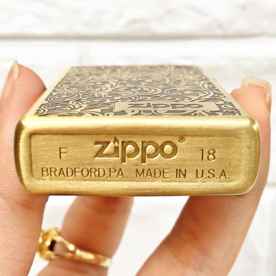 [HCM]BẬT LỬA ZIPPO MỸ - ĐỒNG KHẮC HOA VĂN 2 MẶT - (CÓ TEM ĐỎ) - (XÀI XĂNG)