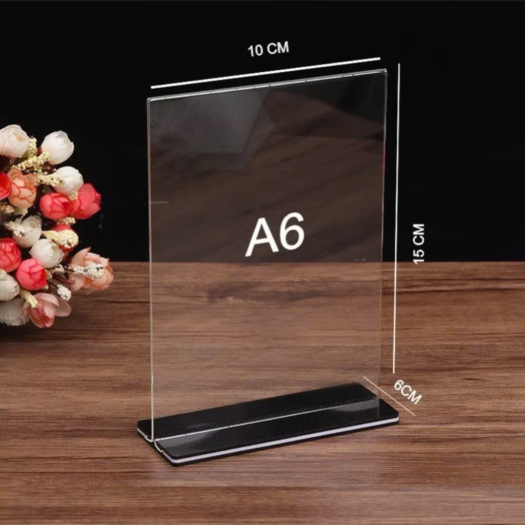 Menu thực đơn mica thường dọc đế lùa màu đen các cỡ A4, A5, A6 cho nhà hàng, cửa hàng