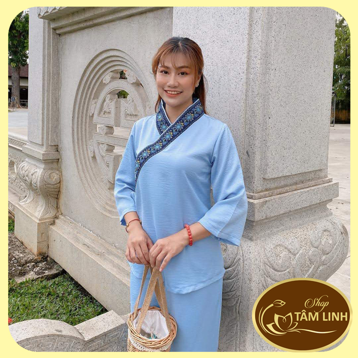 Đồ Lam Đi Chùa _ Mẫu Xéo Nơ Vải Lụa