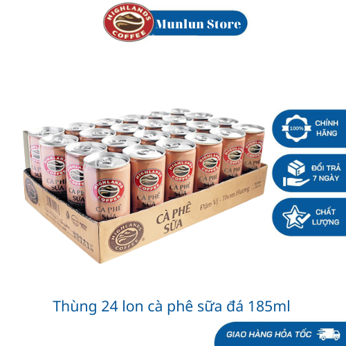 Thùng Cà phê Sữa đá lon Highlands coffee - 185ml