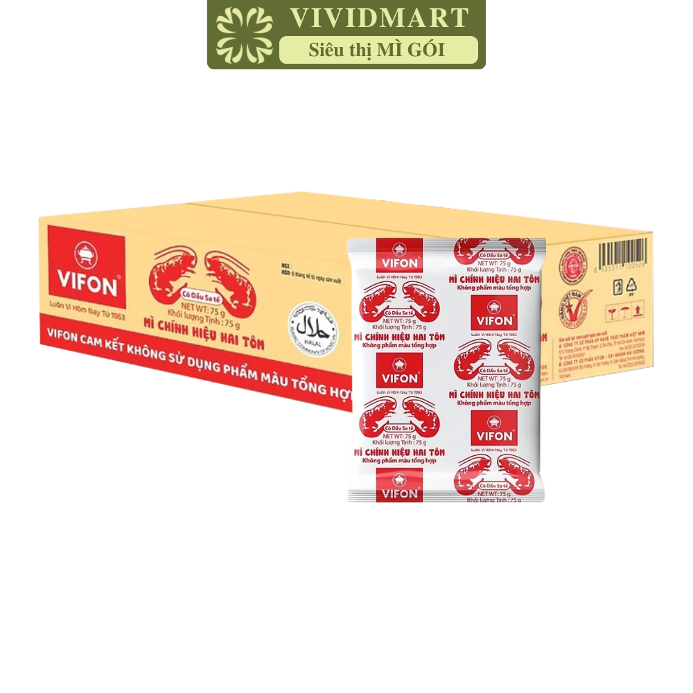 [THÙNG 30-50 GÓI] - VIFON - Mì chính hiệu hai tôm Vifon 3 vị: Sa tế 75g, Sa tế 60g, Không gia vị, Mì Vifon hai tôm (55-75g/gói)