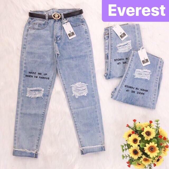 QUẦN JEAN BAGGY NỮ CHẤT BÒ EVEREST CAO CẤP IN CHỮ LƯNG CAO TREND HÀN QUỐC T-3051 EVEREST FASHION