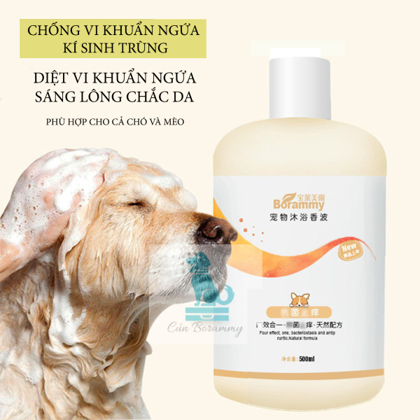 Sữa tắm cho chó BORAMMY 500ml - Sữa tắm cho mèo dưỡng chất hoa hồng diệt vi khuẩn ngứa chống kí sinh trùng có độ nhớt thấp dễ xoa và tạo bọt