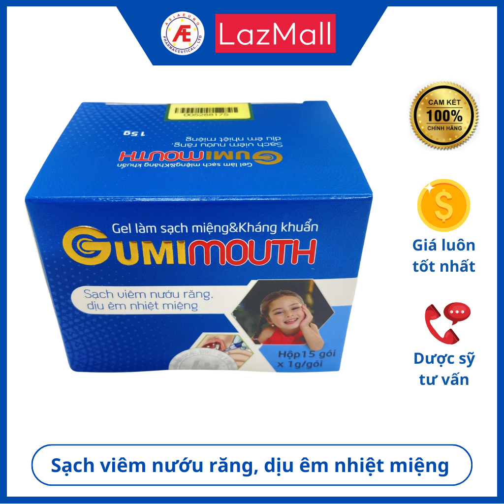 Gumimouth (tuýp 20g) - giúp làm sạch, khử mùi hôi miệng, làm thơm, làm dịu mát miệng khi bị: Nhiệt miệng, viêm lợi, viêm quanh răng