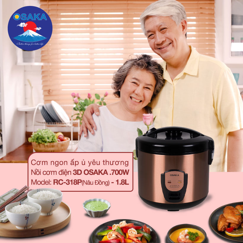 Nồi cơm điện OSAKA RC318P 1.8L (Nâu Đồng)