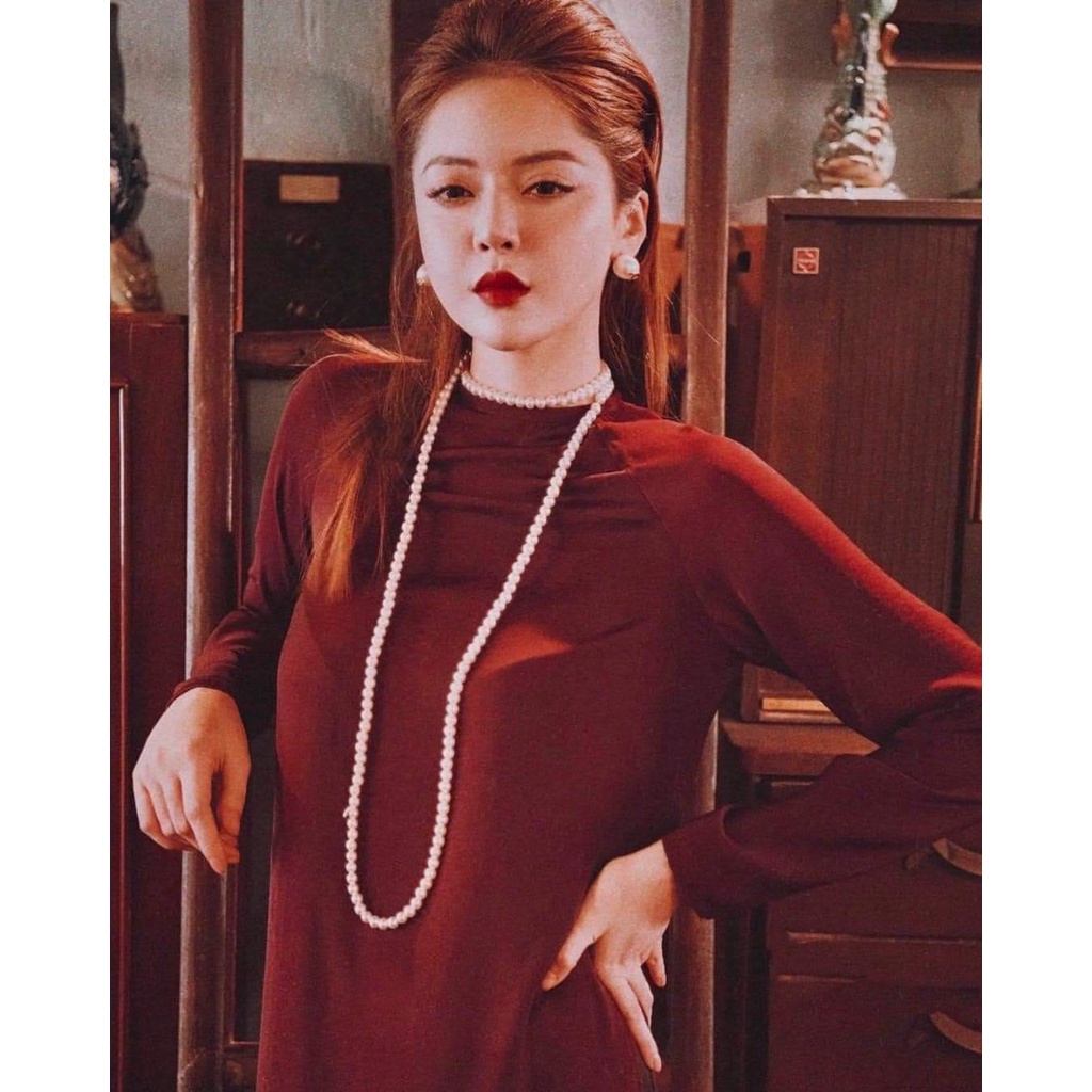 Áo Dài Cách Tân  dáng Xuông 2 Tà Lụa Tây Thi Cao Cấp ( Xuông cổ tròn )