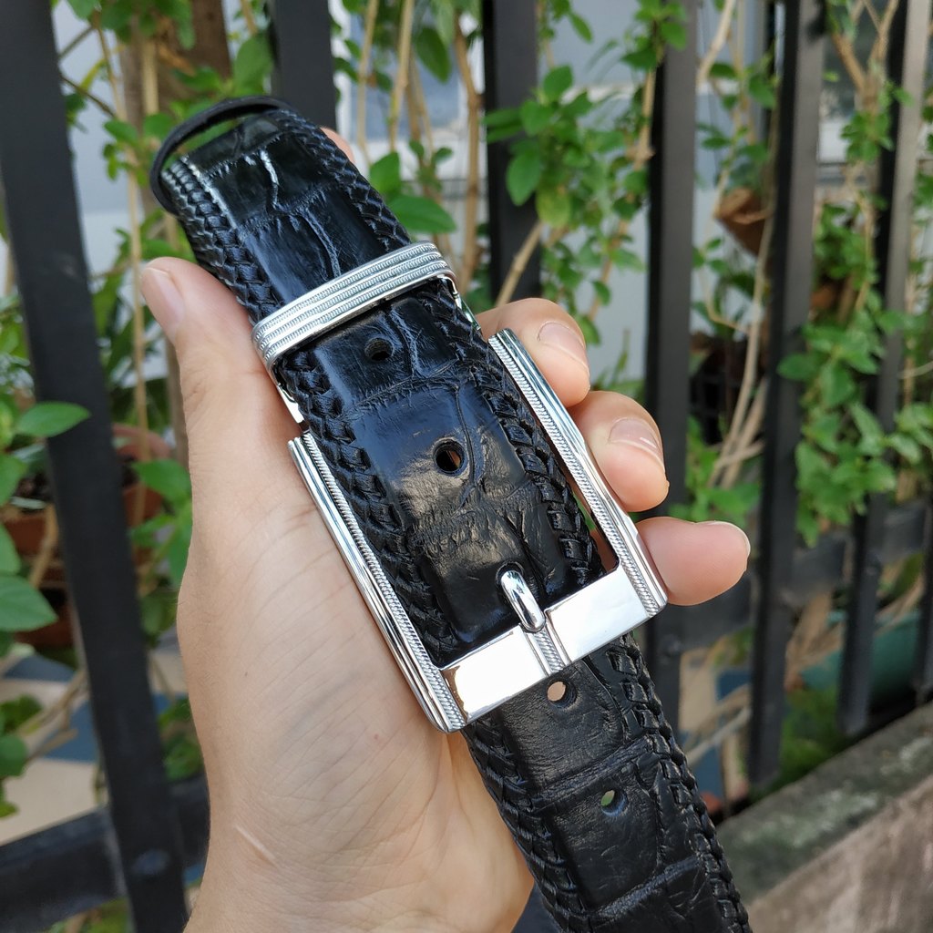 [FREE SHIP] Thắt Lưng Cá Sấu Liền [Phiên Bản Đầu Kim Cổ Điển] Đan Viền Thủ Công Rất Đẹp!