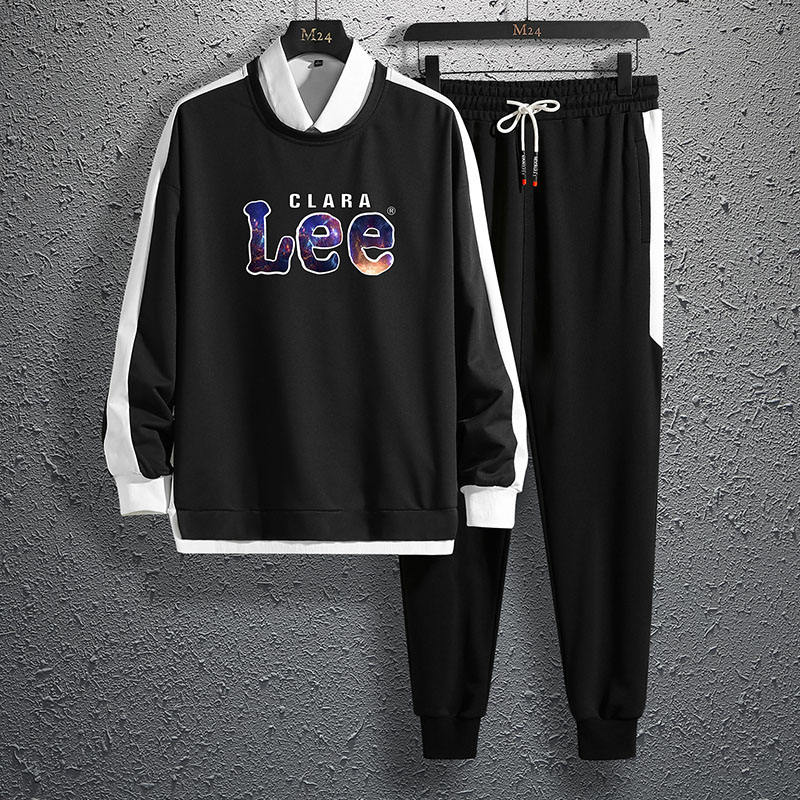 [ Voucher Giảm 50% ] Set Bộ Quần Áo Nam Sành Điệu Áo Thun Cổ Tròn + Quần Thun Phối Kẻ Sọc Dáng Thể Thao Nam Shiny Sunday MEN QA 143