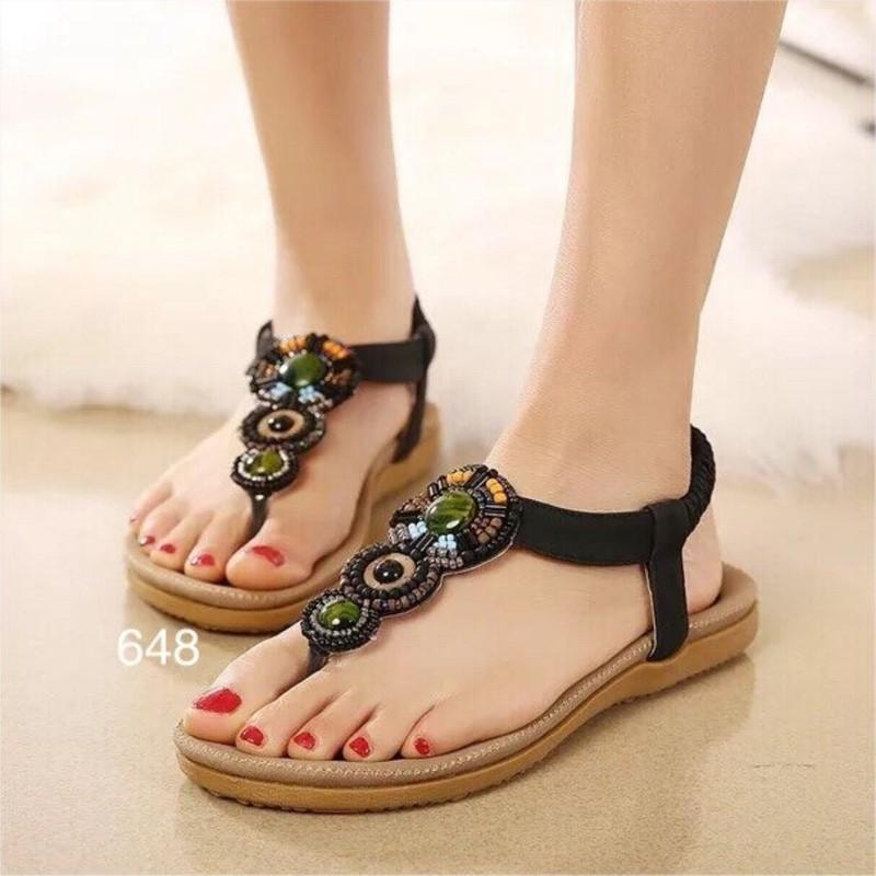 [HCM]Giày sandal đính đá - màu kem
