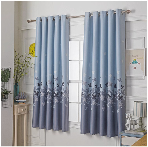 Rèm khoen lỗ treo tường trang trí decor phòng,Rèm cửa chống nắng-Hoa cánh bươm phối màu DF12