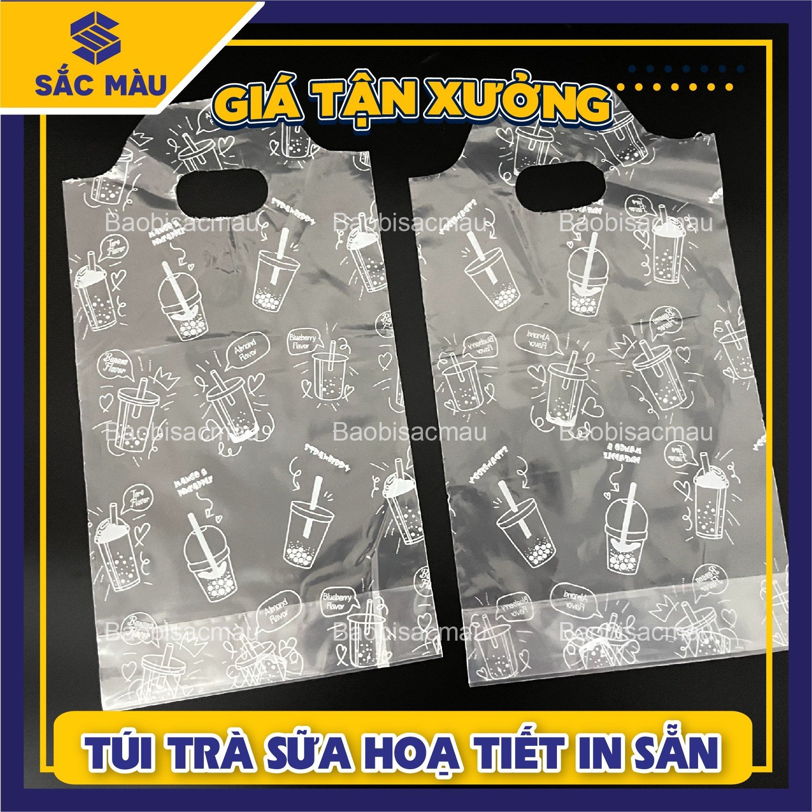 1Kg túi 1 ly, 2 ly, chữ T, đựng trà sữa, cà phê họa tiết in sẵn