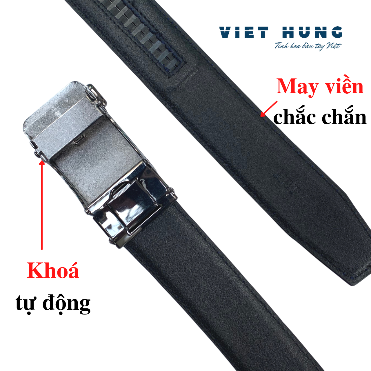 Thắt Lưng Nam Da Bò Thật Màu Đen, Khoá Tự Động Nhiều Mặt Lựa Chọn