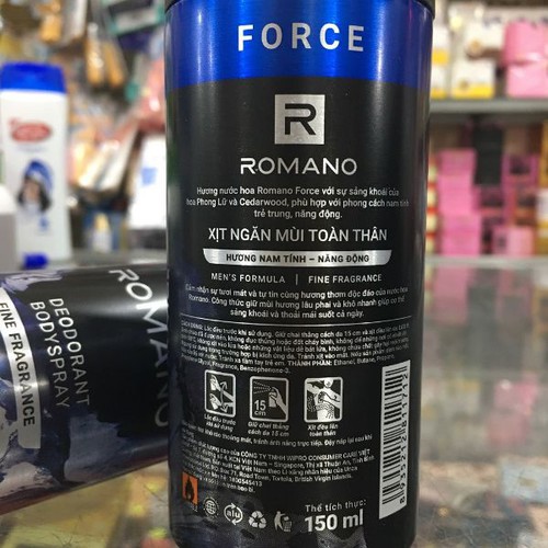 Xịt khử mùi toàn thân Romano Force chai 150ml