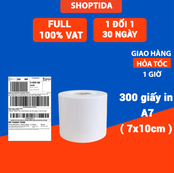 Giấy in nhiệt Shoptida 300 tờ 7*10cm 3 lớp tự dán chống nước, sử dụng cho máy in nhiệt Shoptida SP46
