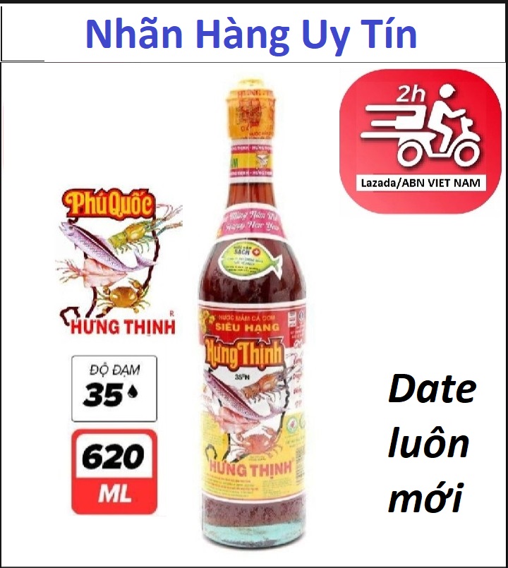 Nước mắm Cá Cơm siêu hạng Hưng Thịnh 35 độ 620ML ( Chai Thủy Tinh ), 40 độ 750ML. Date luôn mới
