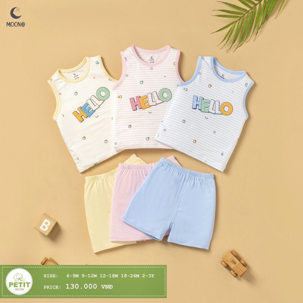 Bộ ba lỗ petit họa tiết kẻ trẻ em Moon