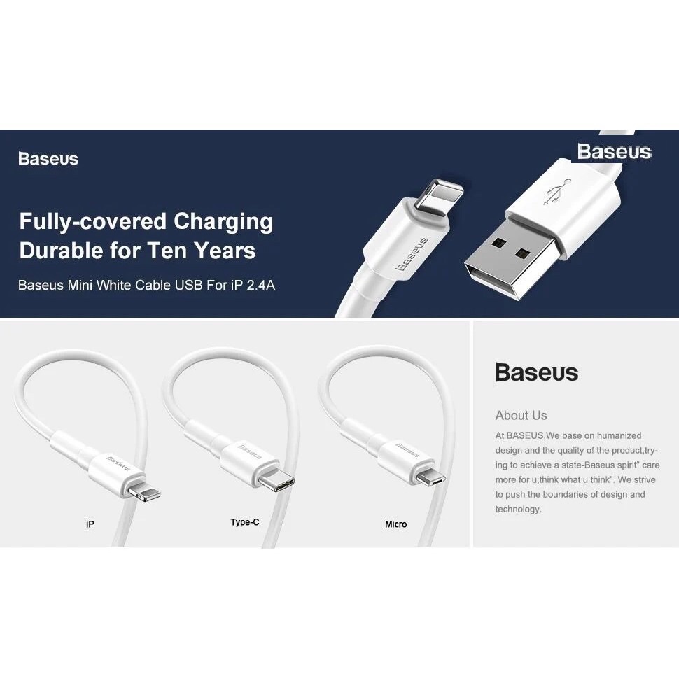 DÂY CÁP SẠC NHANH SIÊU BỀN BASEUS MINI WHITE DÙNG CHO SMARTPHONE TABLET LIGHTNING IPHONE/IPAD