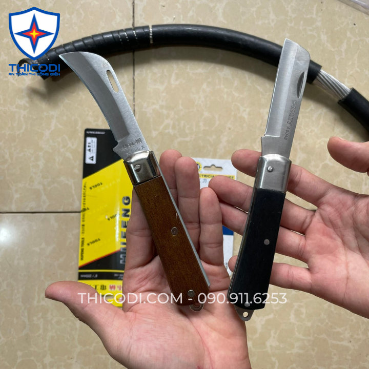 Dao gọt dây cáp điện cán gỗ lưỡi thẳng và cong