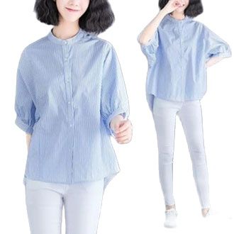 Áo sơ mi sọc phom rộng bụi bụi mặc thoải mái