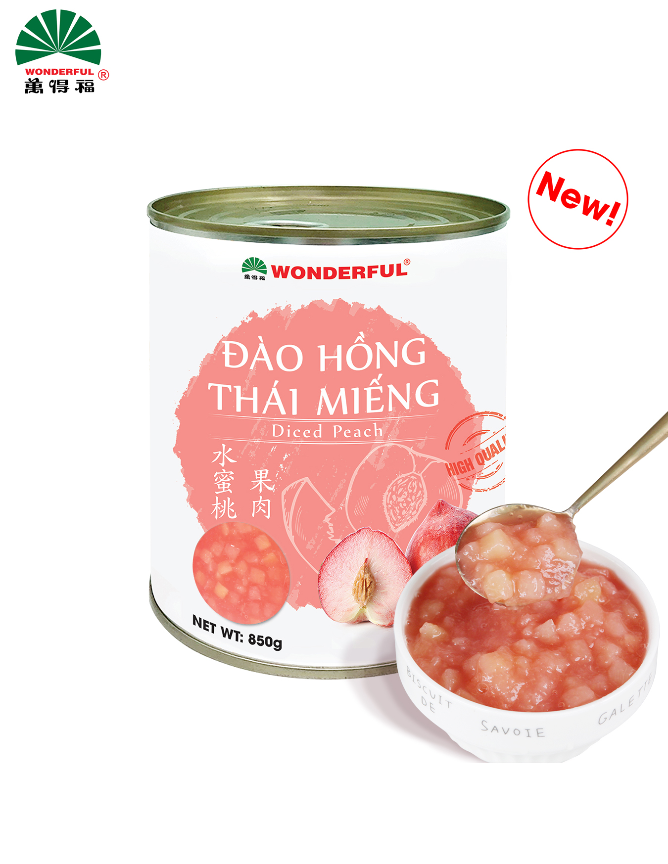 Đào hồng thái miếng Wonderful lon 850g