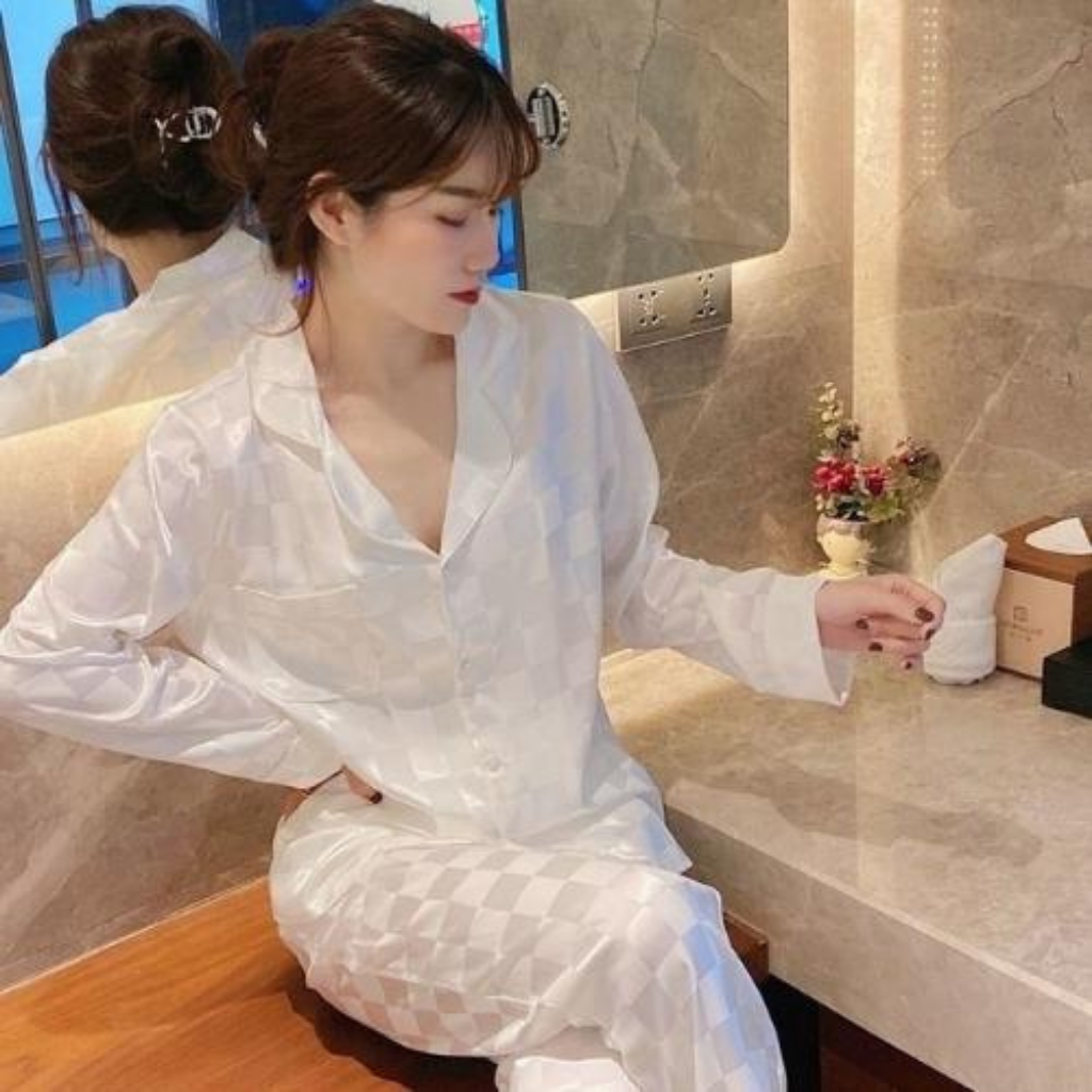 Bộ Pijama Chất Lụa Gấm Tay Dài- Quần Dài