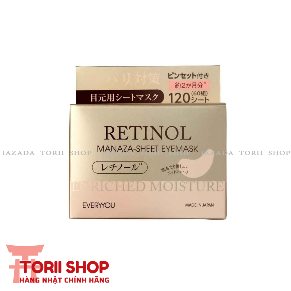 Mặt nạ mắt manaza sheet eyemask everyyou loại retinol và niacinamide hộp 120 miếng hàng nhật nội địa torii