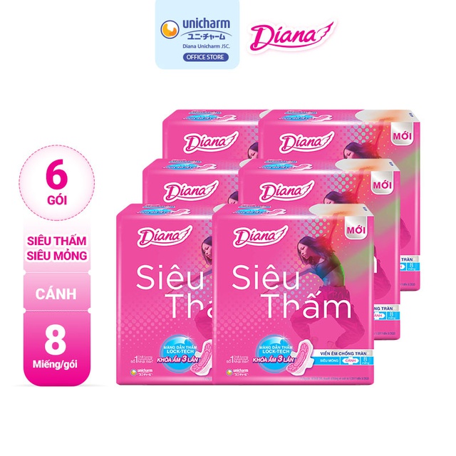 Lốc 6 Gói BVS Diana siêu mỏng cánh