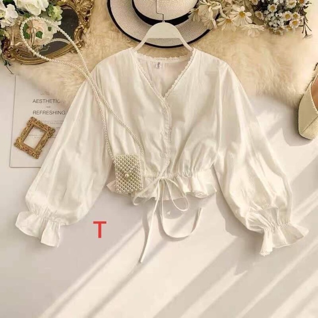 SIÊU PHẨM ÁO RÚM TAY REN CỔ CỰC ĐẸP