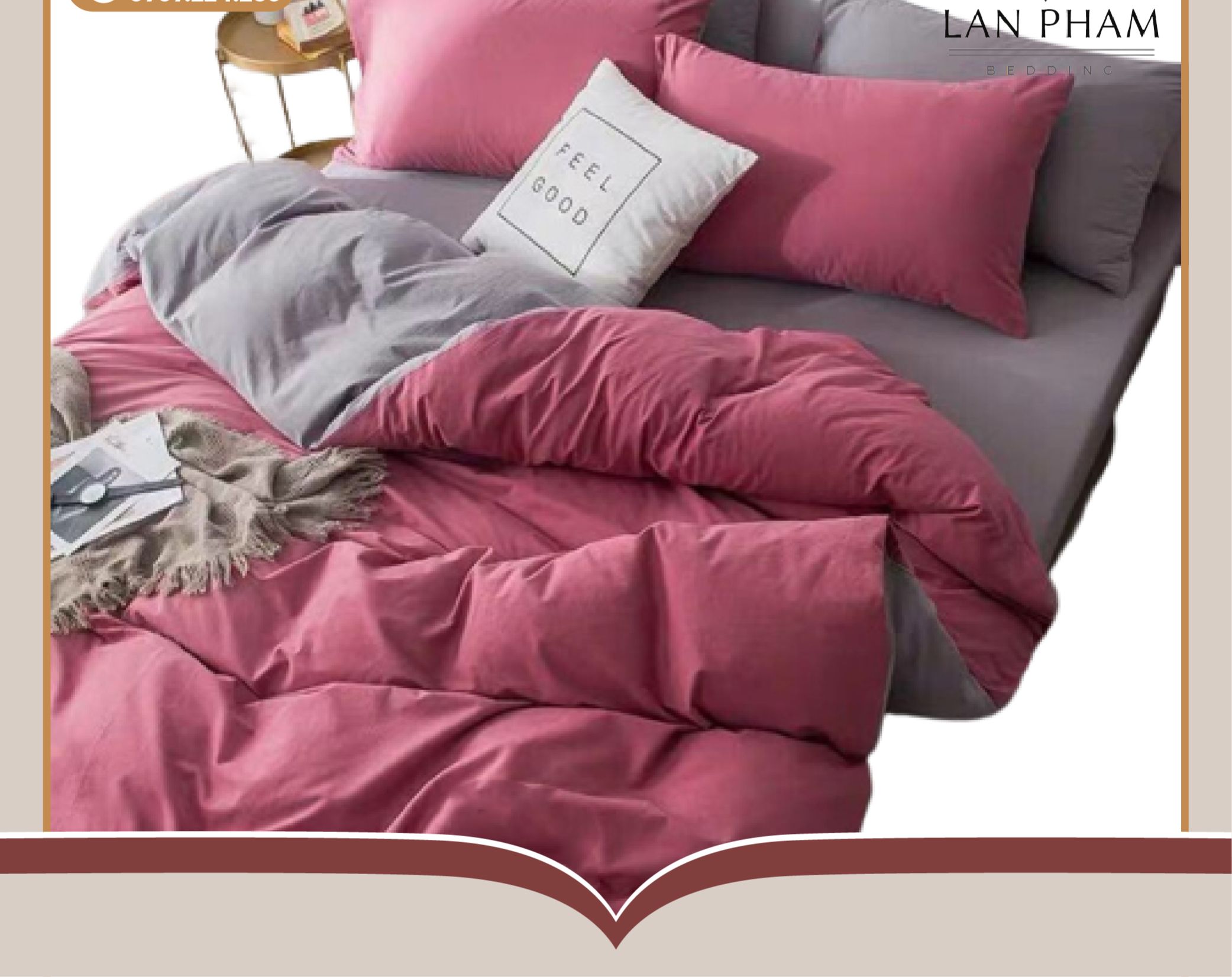 Trọn Bộ Chăn Ga Gối Cotton Tici Xuất Nhật Màu Hồng Đất Basic, Mát Mịn