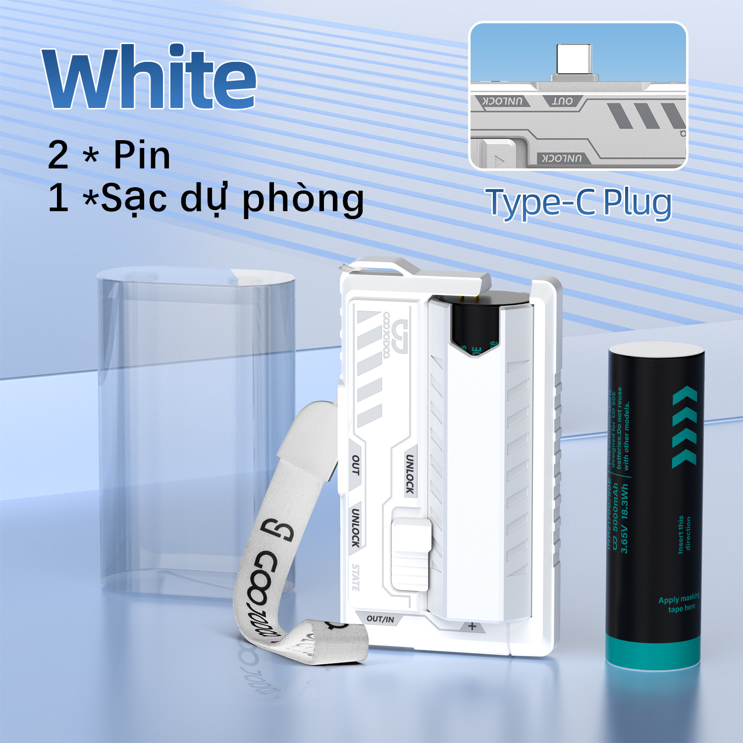 Sạc dự phòng di động GOOJODOQ 22.5w 10000Mah Hai pin Mecha Style Nhẹ Typc-C/Lightning Giao diện kép Power Bank