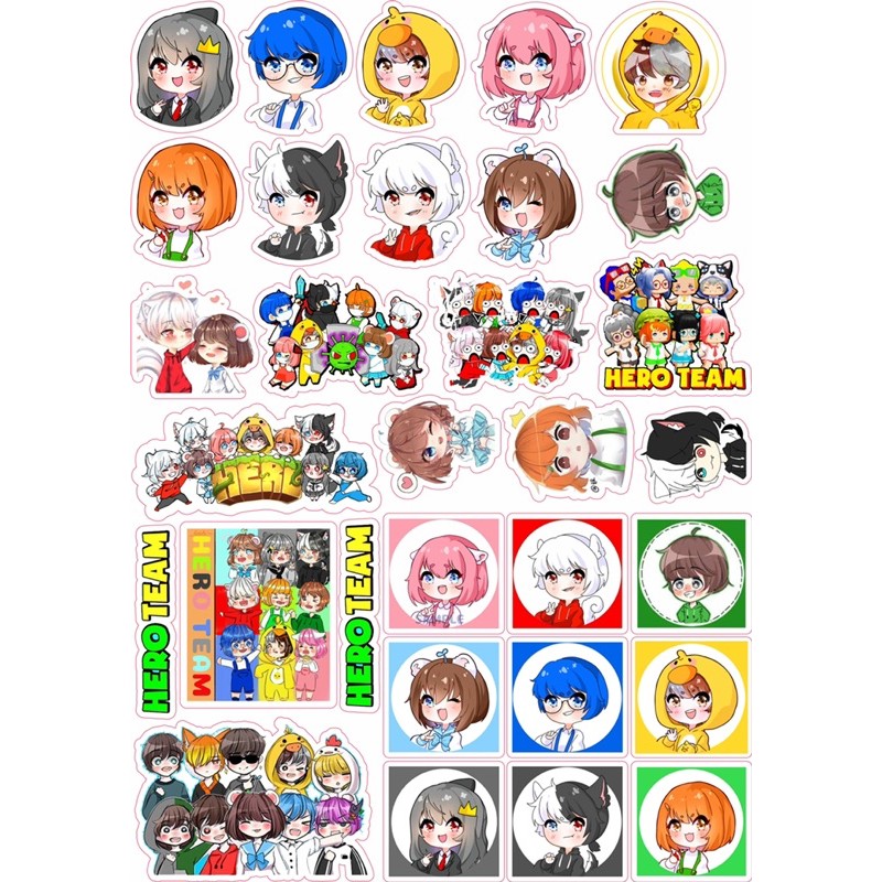 Sticker heroteam 30-60 cái ép lụa decal/ hình dán hero team
