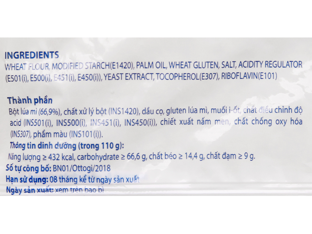 Combo 5 gói Mì Không Gói Gia Vị Ottogi 110G