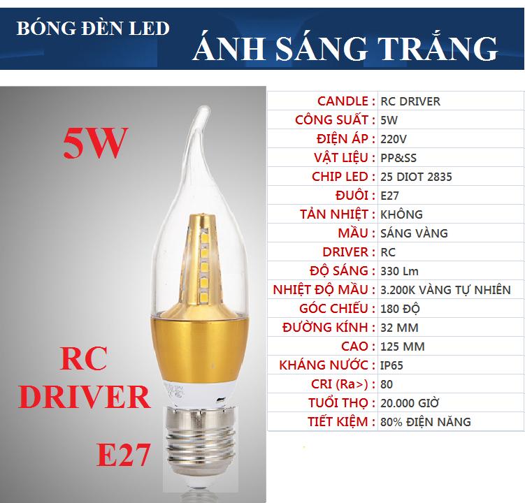 Bóng led nến rc 5w