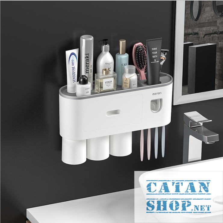 Premium toothpaste dispenser smart bathroom shelf (with magnetic suction cup) toothbrush holder, toothpaste, super convenient bathroom supplies