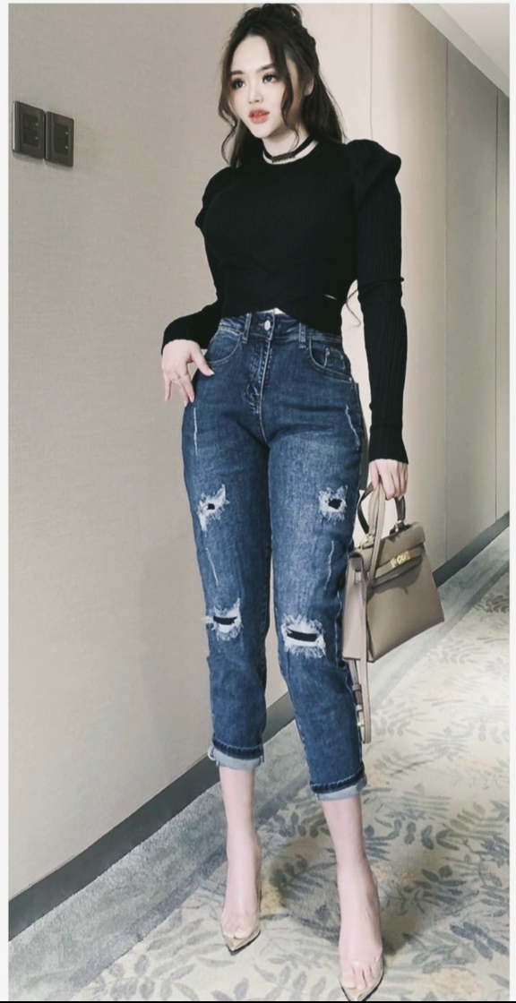 [ BIGSIZE ] Quần Jeans lưng cao va đắp dành cho người béo