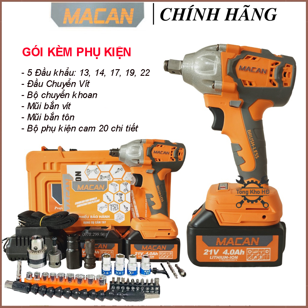 [ HÀNG NỘI ĐỊA ] Máy Siết Bulong MACAN 21Vf - Lực Siết Chuẩn 360Nm-3 tốc độ-Pin khủng 10 Cell - Động Cơ Không Chổi Than