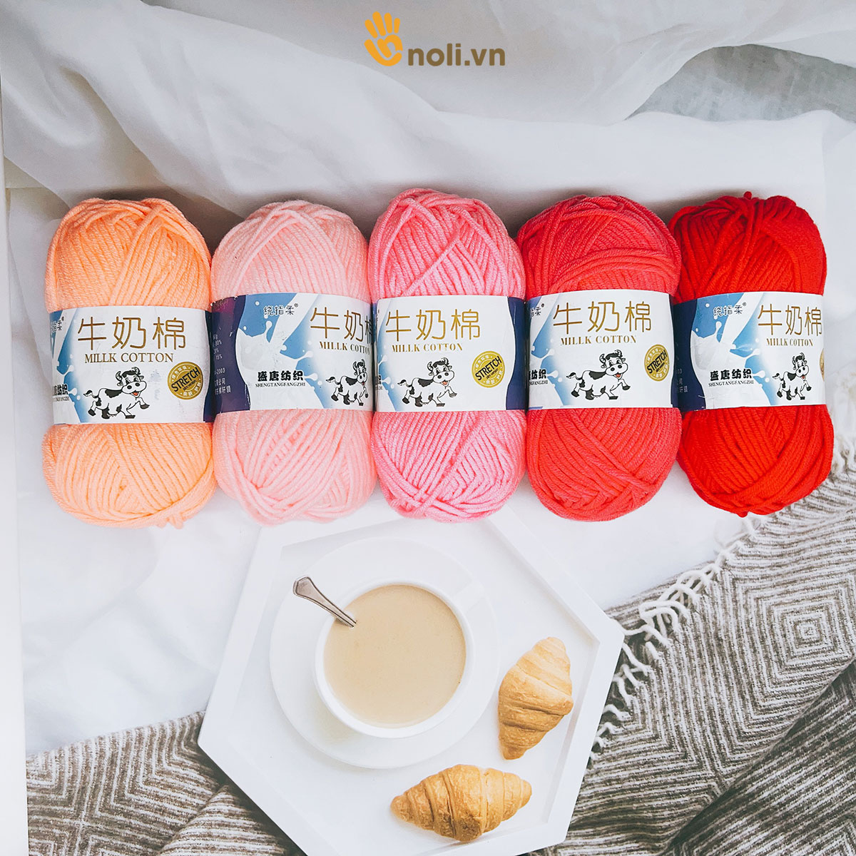 Len milk bò 50g mềm mịn, tơi xốp, nhiều màu dành cho người mới bắt đầu học đan móc khăn áo, thú bông, túi xách