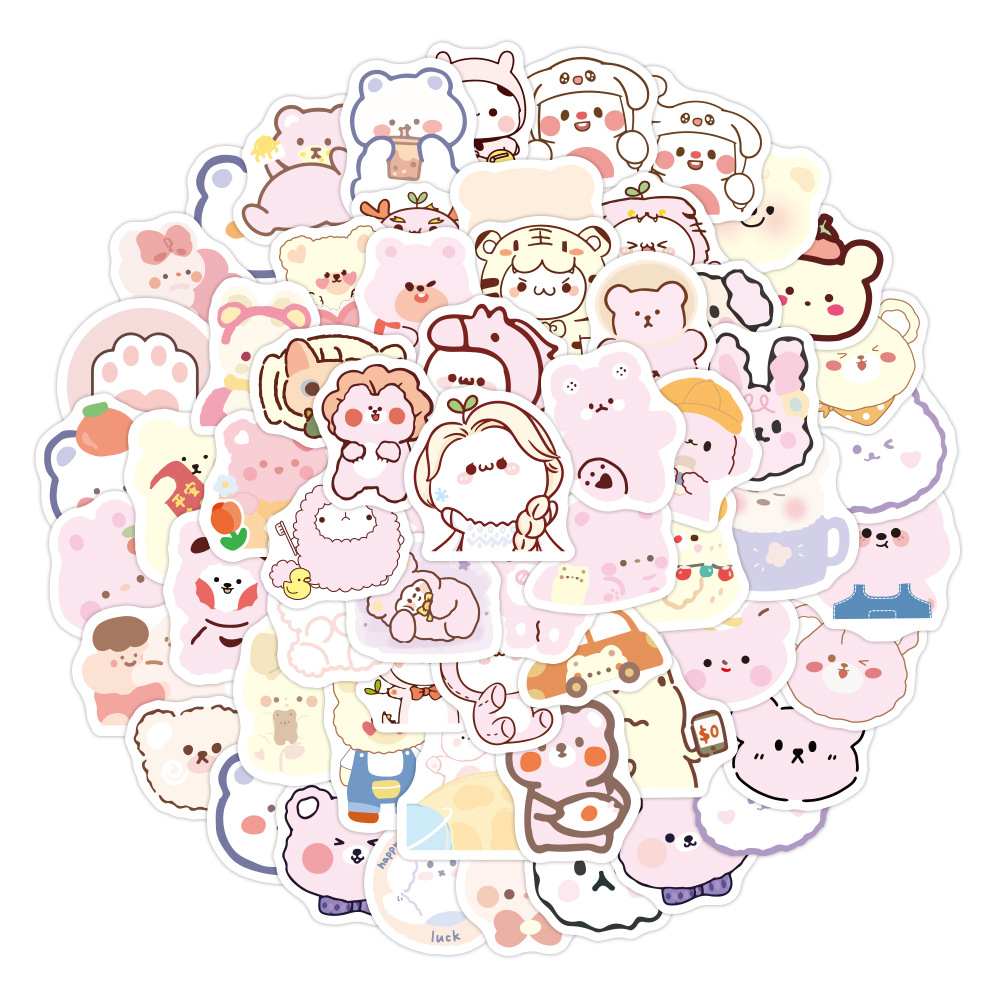 Set 100 Sticker Dán Hình Gấu Nhiều Màu Dễ Thương