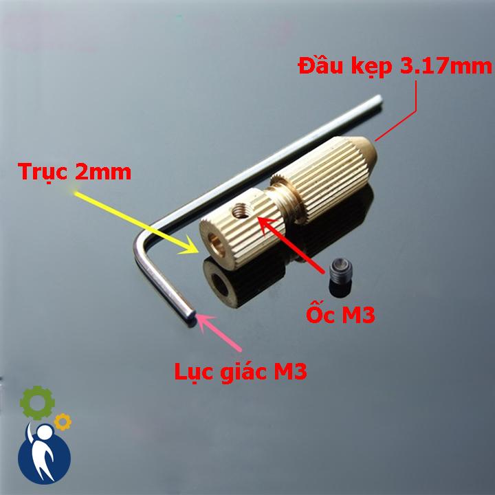 Đầu kẹp mũi khoan 3.17mm trục 2mm