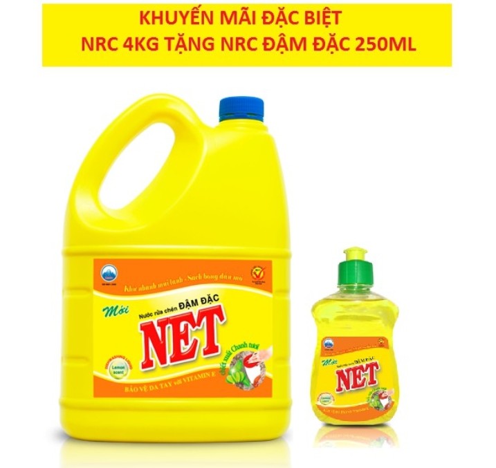 Nước Rửa Chén NET Đậm Đặc 4Kg tặng chai nhỏ 250g