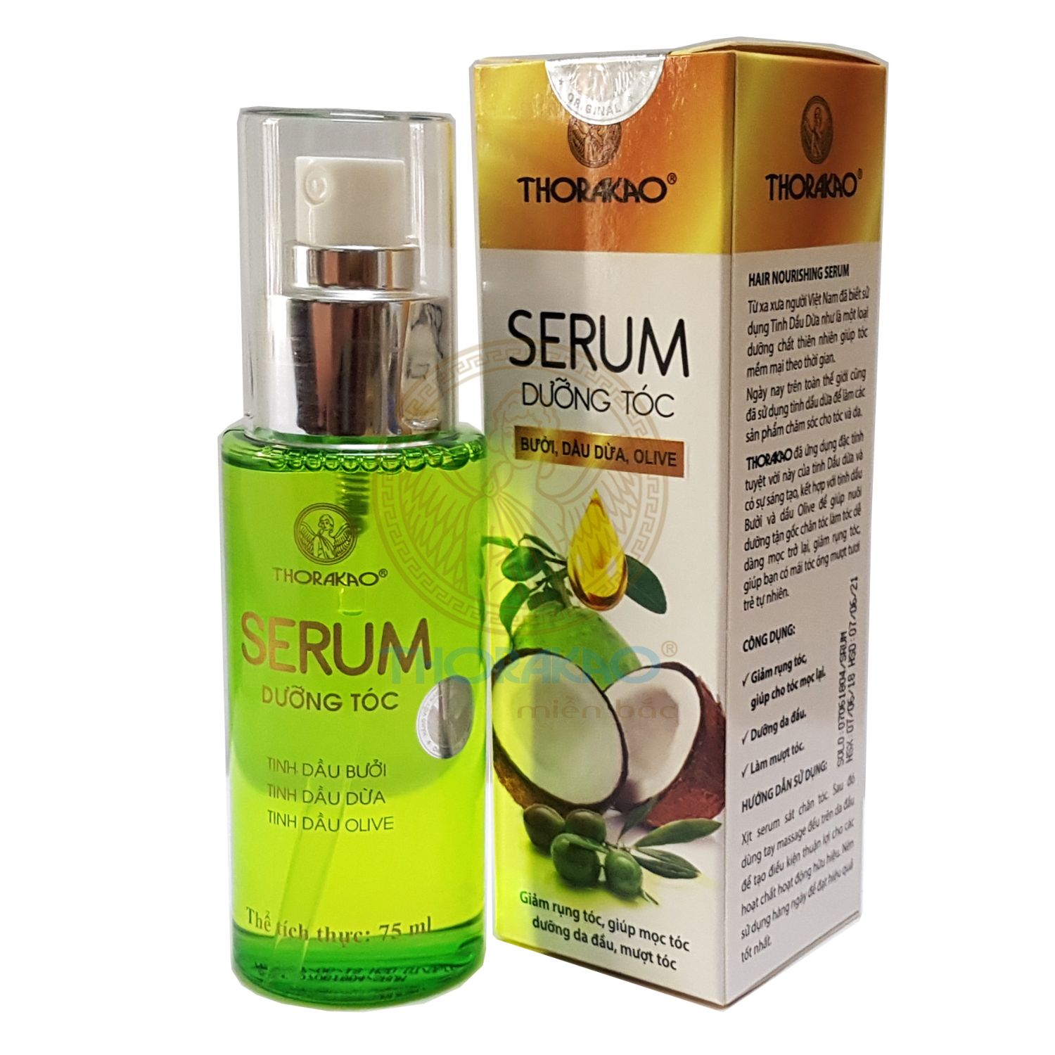 Serum kích thích mọc tóc, phục hồi tóc hư tổn Thorakao 75ml (Bưởi, Dầu Dừa, Olive)