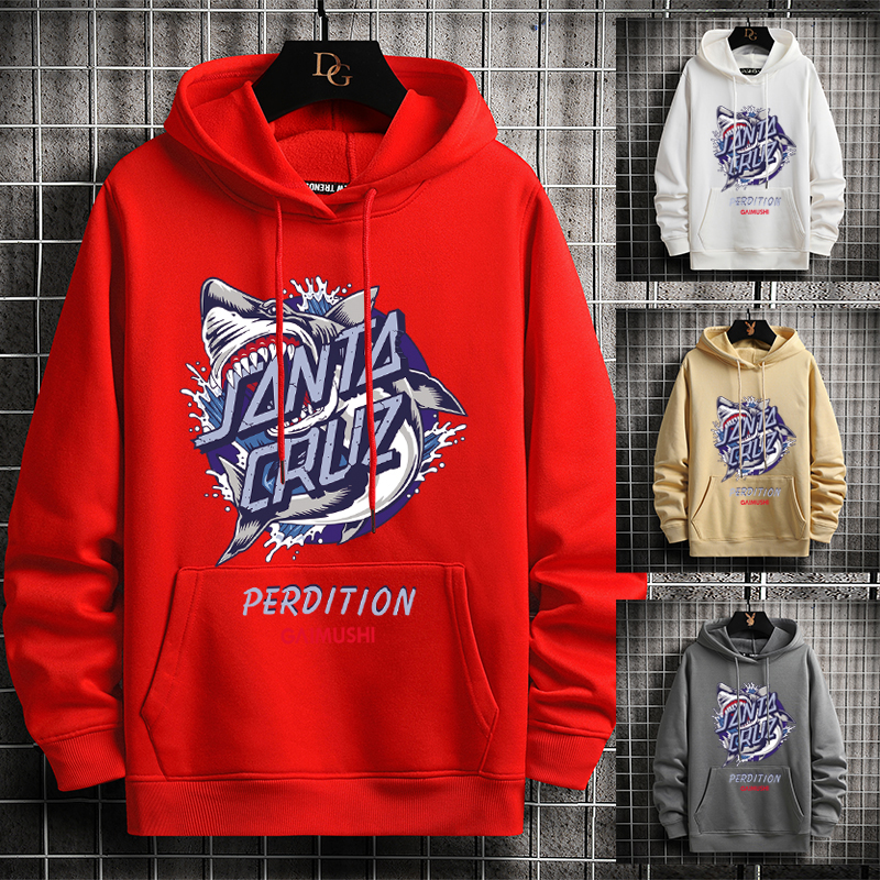 Áo hoodie Tay Dài Dáng Rộng In Hình Cá Mập Hoạt Hình Phong Cách Đường Phố Mỹ Thời Trang Unisex C-CHAT MAH 014
