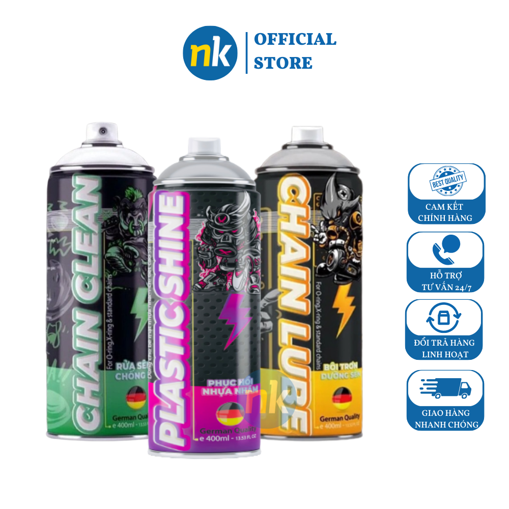 Combo 3 sp sprayking dưỡng nhựa nhám, vệ sinh sên, dưỡng sên siêu chất lượng, siêu mới siêu bóng